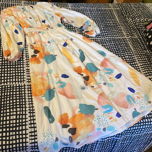 Sissyaki Deep V 3/4 Sleeve Boho Dress Size Medium - Picture 7 of 17